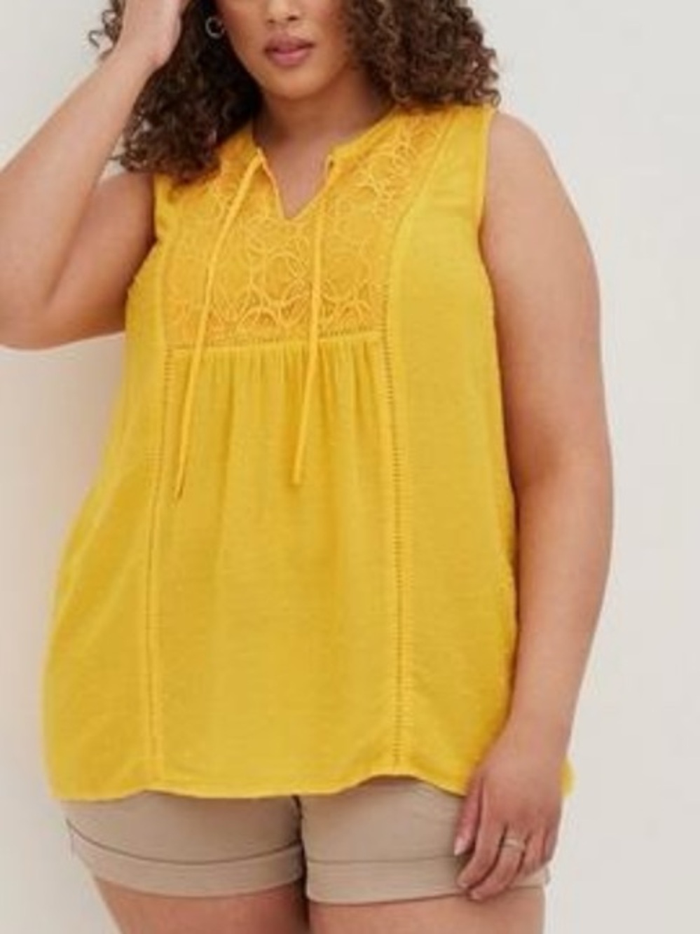 Torrid Yellow Swiss Dot Crochet Inset Tank Size 3X